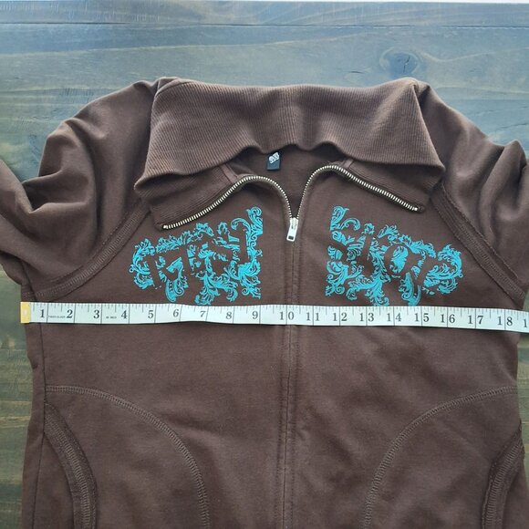 RU Cowgirl Womens XL Brown Zip-Up Jacket W/Turquoise Graphic Print Western Boho - Picture 5 of 9